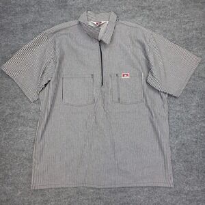 Vintage Ben Davis Hickory Stripe Work Shirt XL Half Zip Short Sleeve